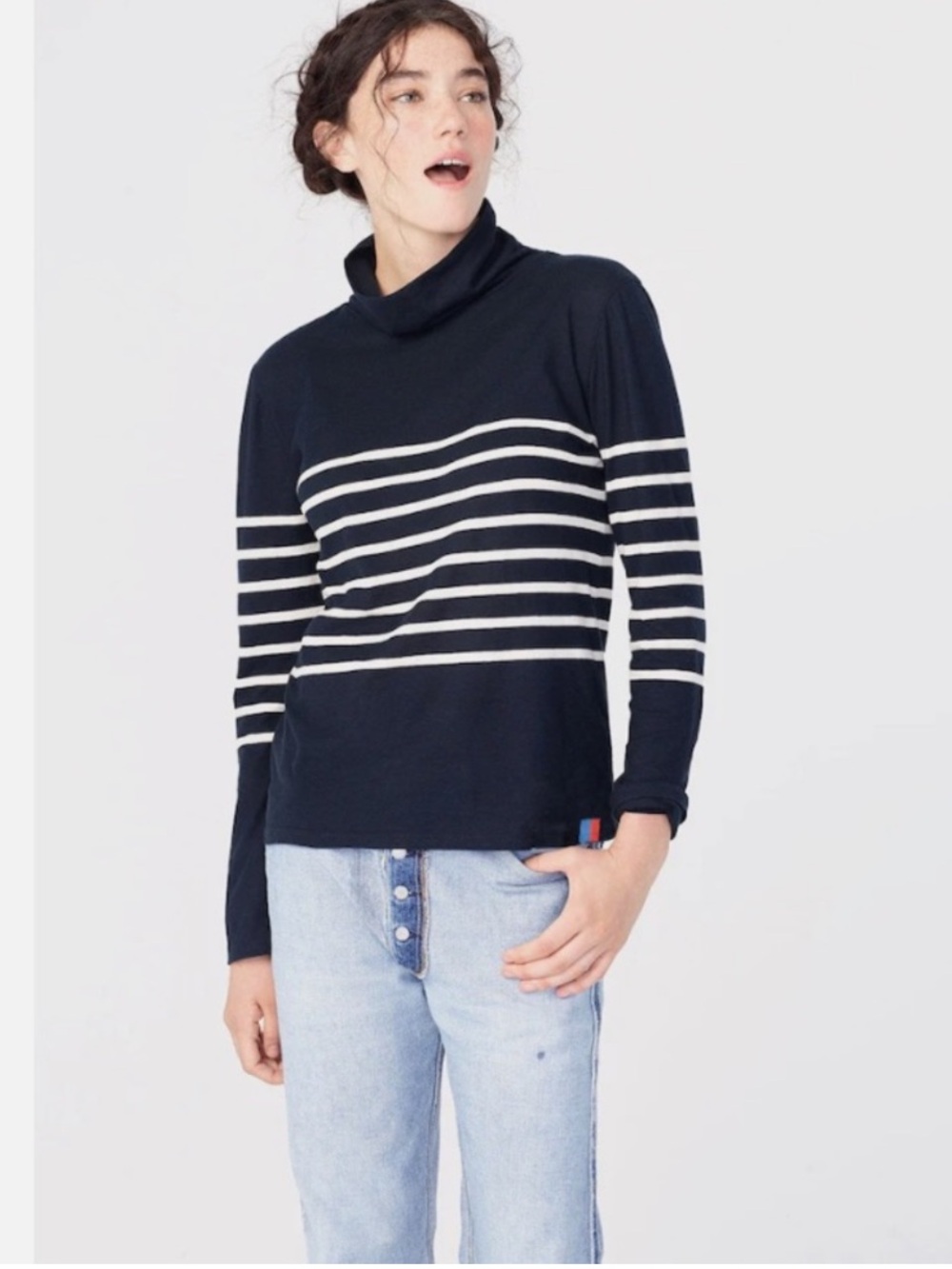 Kule The Tissue Turtleneck Navy and Cream classic coastal nautical preppy Sz S